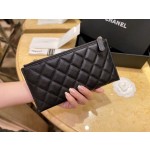 𝗖𝗛𝗔𝗘𝗡𝗟✦ Imported channel special fine grain embossed calfskin 🐂 Leboy Collection Zipper Clutch | Classic Black Gold 👑