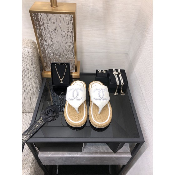CHANEL 2022 knitted flip-flops fashionable and versatile series Imported custom towel fabric