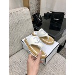 CHANEL 2022 knitted flip-flops fashionable and versatile series Imported custom towel fabric