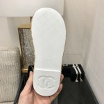 CHANEL 2022 knitted flip-flops fashionable and versatile series Imported custom towel fabric