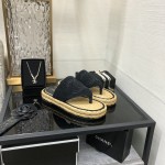 CHANEL 2022 knitted flip-flops fashionable and versatile series Imported custom towel fabric