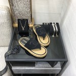CHANEL 2022 knitted flip-flops fashionable and versatile series Imported custom towel fabric