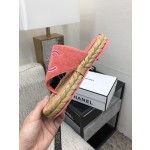 CHANEL 2022 knitted flip-flops fashionable and versatile series Imported custom towel fabric