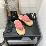 CHANEL 2022 knitted flip-flops fashionable and versatile series Imported custom towel fabric
