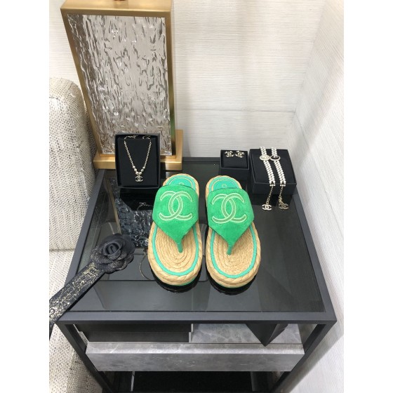 CHANEL 2022 knitted flip-flops fashionable and versatile series Imported custom towel fabric