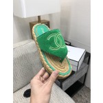 CHANEL 2022 knitted flip-flops fashionable and versatile series Imported custom towel fabric
