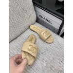 CHANEL 2023 spring and summer latest electric embroidery honey slippers Imported leather outsole