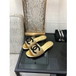 CHANEL 2023 spring and summer latest electric embroidery honey slippers Imported leather outsole
