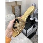CHANEL 2023 spring and summer latest electric embroidery honey slippers Imported leather outsole