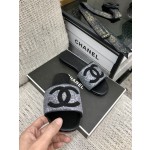 CHANEL 2023 spring and summer latest electric embroidery honey slippers Imported leather outsole