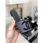 CHANEL 2023 spring and summer latest electric embroidery honey slippers Imported leather outsole