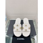 CHANEL water table thick bottom pearl flower slippers original rubber sole