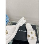 CHANEL water table thick bottom pearl flower slippers original rubber sole