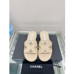 CHANEL water table thick bottom pearl flower slippers original rubber sole