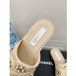CHANEL water table thick bottom pearl flower slippers original rubber sole