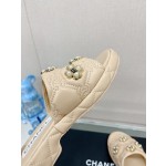 CHANEL water table thick bottom pearl flower slippers original rubber sole