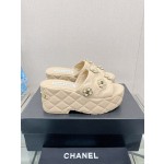 CHANEL water table thick bottom pearl flower slippers original rubber sole