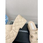 CHANEL water table thick bottom pearl flower slippers original rubber sole