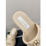 CHANEL water table thick bottom pearl flower slippers original rubber sole
