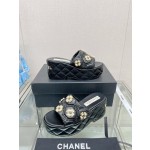 CHANEL water table thick bottom pearl flower slippers original rubber sole