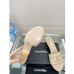 CHANEL 23Ss new diamond check chain double C buckle metal heel slippers sheepskin lining