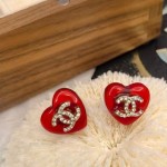 CHANEL🇫🇷Xiaoxiang Crystal Diamond Red Agate Love Stud Earrings