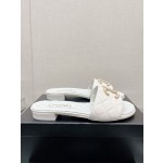 CHANEL 23Ss new diamond check chain double C buckle metal heel slippers sheepskin lining