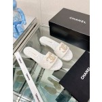 CHANEL 23Ss new diamond check chain double C buckle metal heel slippers sheepskin lining