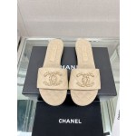 CHANEL 23Ss new diamond check chain double C buckle metal heel slippers sheepskin lining