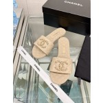 CHANEL 23Ss new diamond check chain double C buckle metal heel slippers sheepskin lining