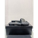 CHANEL 23Ss new diamond check chain double C buckle metal heel slippers sheepskin lining