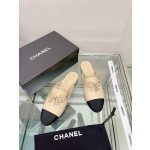 CHANEL 23Ss new chain bow half dragging mule shoes imported lambskin