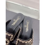 CHANEL 23Ss new chain bow half dragging mule shoes imported lambskin