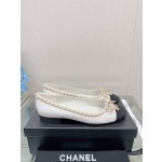 CHANEL 23Ss chain bow flat single shoes imported lambskin sheepskin lining