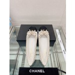 CHANEL 23Ss chain bow flat single shoes imported lambskin sheepskin lining