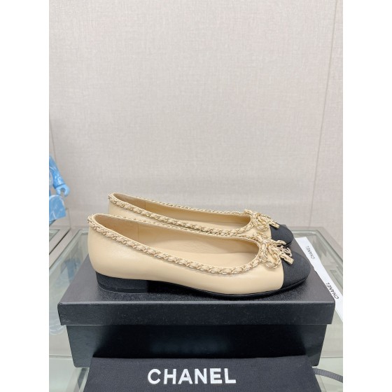 CHANEL 23Ss chain bow flat single shoes imported lambskin sheepskin lining