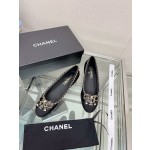 CHANEL 23Ss chain bow flat single shoes imported lambskin sheepskin lining