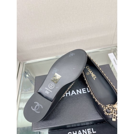 CHANEL 23Ss chain bow flat single shoes imported lambskin sheepskin lining