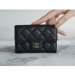 𝗖𝗛𝗔𝗘𝗡𝗟✦ 𝗖𝗹𝗮𝘀𝗶𝗰 𝗙𝗹𝗮𝗽 Using French 🇫🇷 import "𝑯𝒂𝒔𝒔 𝒔𝒔" original calfskin leather 🐂 Classic Card Case -- Black Gold