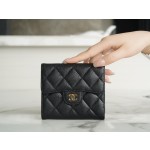 𝗖𝗛𝗔𝗘𝗡𝗟✦ 𝗖𝗹𝗮𝘀𝗶𝗰 𝗙𝗹𝗮𝗽 France 🇫🇷 Imported [HASS] Original Calfskin 🐂 Classic Trifold Wallet Black Gold