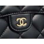 𝗖𝗛𝗔𝗘𝗡𝗟✦ 𝗖𝗹𝗮𝘀𝗶𝗰 𝗙𝗹𝗮𝗽 Italy 🇮🇹 import "GR" original imperial lambskin 🐑 classic trifold wallet black sheep gold