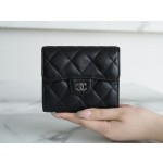 𝗖𝗛𝗔𝗘𝗡𝗟✦ 𝗖𝗹𝗮𝘀𝗶𝗰 𝗙𝗹𝗮𝗽 Italy 🇮🇹 import "GR" original imperial lambskin 🐑 classic trifold wallet black sheep silver
