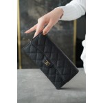 𝗖𝗛𝗔𝗘𝗡𝗟✦ 𝗖𝗹𝗮𝘀𝗶𝗰 𝗙𝗹𝗮𝗽 Using French 🇫🇷 import "𝗛𝗮𝘀𝘀𝘀" original calf leather 🐂 Classic two-fold long clip Black cow gold