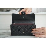 𝗖𝗛𝗔𝗘𝗡𝗟✦ 𝗖𝗹𝗮𝘀𝗶𝗰 𝗙𝗹𝗮𝗽 Using Italian 🇮🇹 import "𝗚𝗥" original lambskin 🐑 classic two fold long clip black cow silver