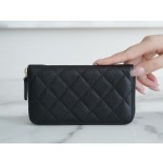 𝗖𝗛𝗔𝗘𝗡𝗟✦ 𝗖𝗹𝗮𝘀𝗶𝗰 𝗙𝗹𝗮𝗽 Import Channel Special Custom Calfskin🐂 Classic Zipper Mid-Length Clip Black Gold👑