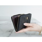 𝗖𝗛𝗔𝗘𝗡𝗟✦ 𝗖𝗹𝗮𝘀𝗶𝗰 𝗙𝗹𝗮𝗽 Import Channel Special Custom Calfskin🐂 Classic Zipper Mid-Length Clip Black Gold👑