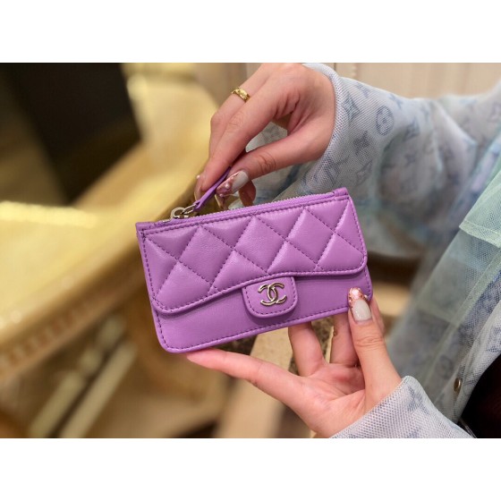 𝗖𝗛𝗔𝗘𝗡𝗟✦In exclusive channel special lambskin 🐑Classic zipper coin card case Taro purple💜