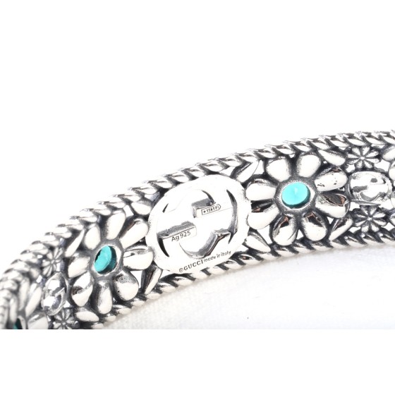 𝐆𝐮𝐜𝐜𝐢 Hollow Flower Green Resin Gemstone Double G Pattern Bracelet