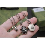 𝐆𝐮𝐜𝐜𝐢 Distressed Tiger Head Silver Necklace 55cm