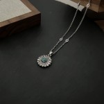 𝐆𝐮𝐜𝐜𝐢 925 sterling silver interlocking double G flower emerald necklace 60cm